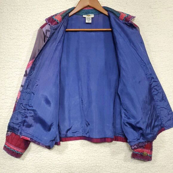 Vintage Sandy Starkman Jacket Women XL Burgundy Pink Blue Paisley Patchwork Boho - Picture 5 of 16